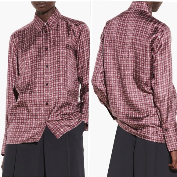 SANDRO Thia Printed 100% Silk-twill Shirt Blouse In Bordeaux Size 4 - Picture 5 of 16